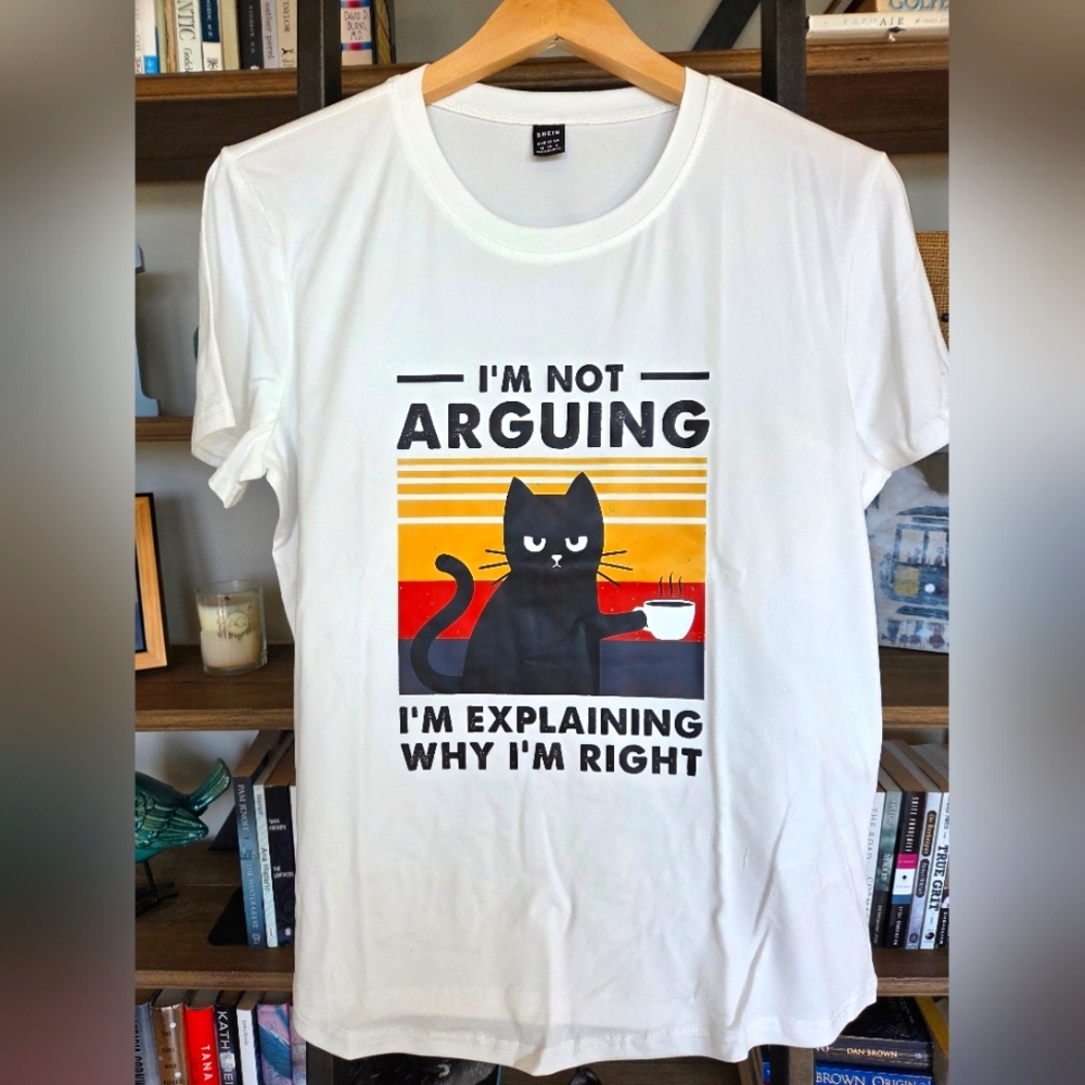 NWT - White T-Shirt with Cat Graphic, Size Medium